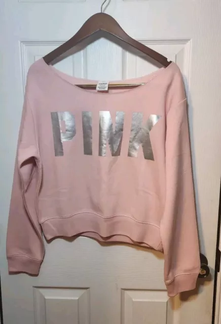 Victoria's Secret PINK Cropped Sweatshirt Pink Logo Large