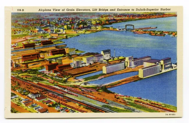 Airplane View Of Grain Elevators Duluth-Superior Harbor, MN - Vintage Postcard