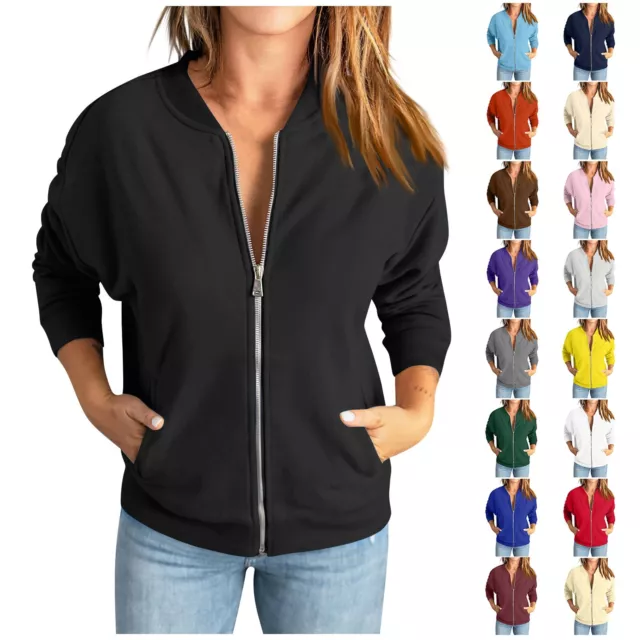 Women's Sweatshirt Solid Color Zipper Jacket Long Sleeve Loose Coat With Pocket