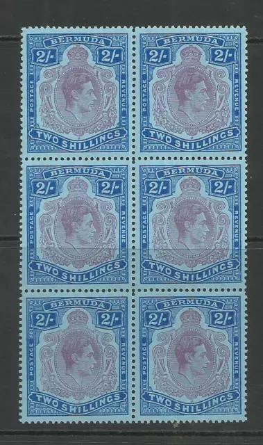 BERMUDA 1950 2/- DULL PURPLE & BLUE- BLOCK OF 6  P.13  (sg 116e) MNH