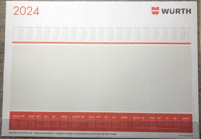 WÜRTH KALENDER SCHREIBTISCHUNTERLAGE Tischkalender Terminplaner 2024 