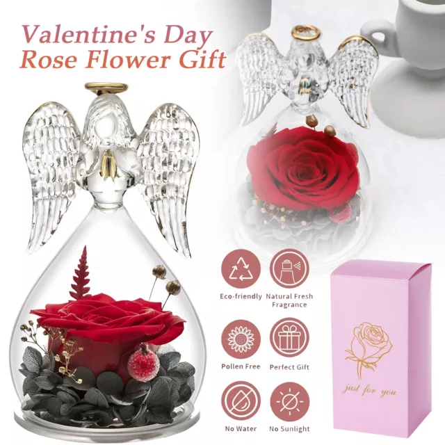 Angel Figurine with Real Eternal Rose Beauty and the Beast Rose Forever Flowers