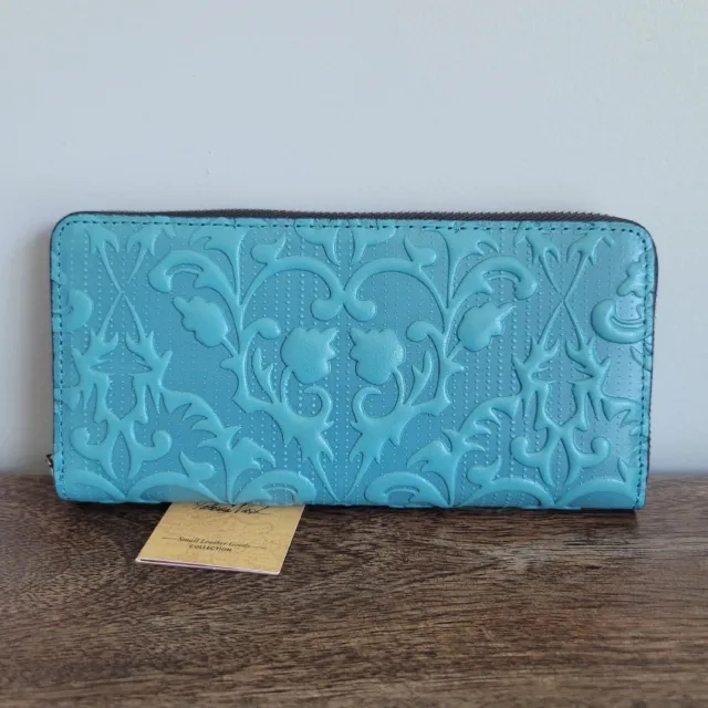 Patricia Nash Lauria Blue Grass Zip Around Embossed Leather Card Holder Wallet