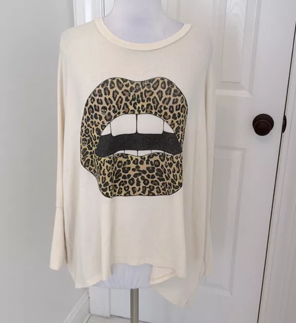 Lauren Moshi Mira Leopard Lips Pullover size XS/S 2