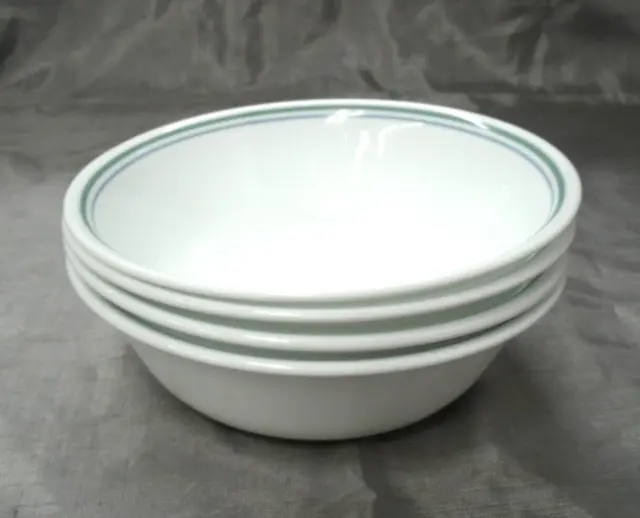 Corning Ware Corelle MONTEVERDE Set of 4 Cereal Soup Bowl Blue Green Bands USA