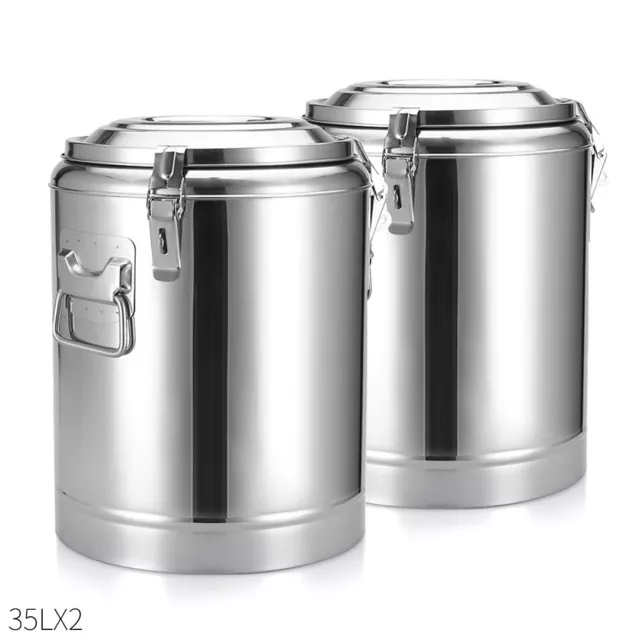 SOGA 2X 35L Stainless Steel Stock Pot Insulated Bar Beverage