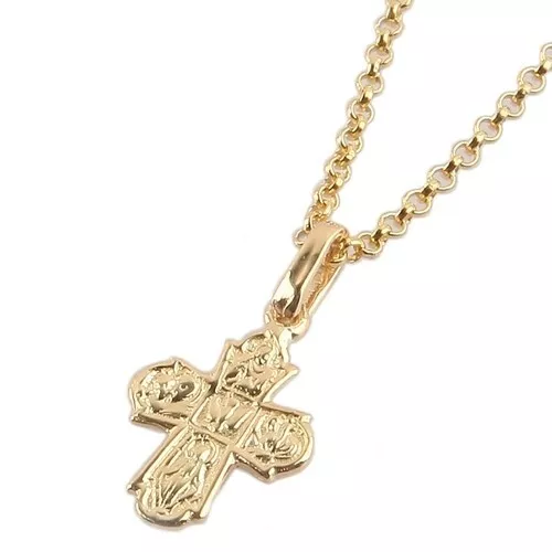 14k solid gold catholic four way cross pendant dainty cross