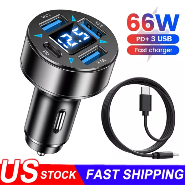 66W PD Super Fast Car Charger Adapter &Cable For iphone 15 Pro Max 14 13 12 11