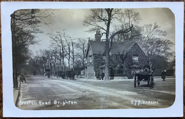 Rppc View Along Preston Road Brighton Sussex Parked Up Carriages C77 Classic