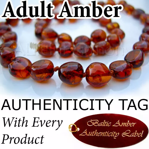 Dark Cognac Certified Baltic Amber ADULT NECKLACE Natural Health Breastfeeding