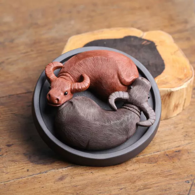 1Pcs YiXing Handmade Tea Pet Purple Clay The Two Water Buffalo Tea Decoration