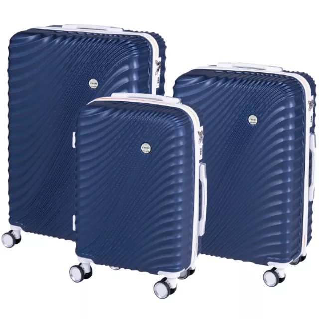 Set 3 Valigie Rigide con Ruote Easy Roll Trolley Bagaglio a Mano Viaggio Blu