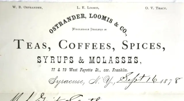 1878 Ostrander Loomis Co Teas Coffees Syrups Molasses Spices SYRACUSE NY BL319