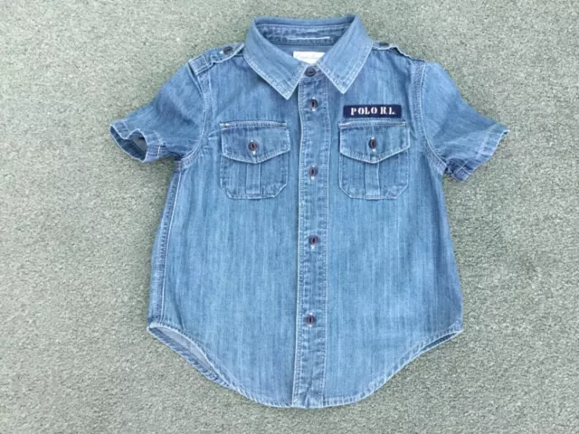 RALPH LAUREN Baby Boys Blue Cotton Short Sleeved Shirt AGE 24 Months