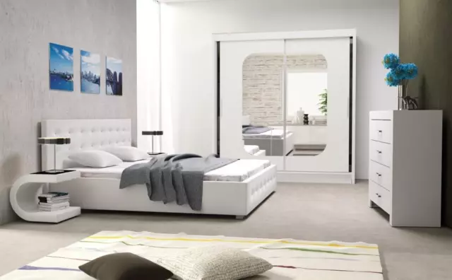 Chambre à Coucher Set Design Meuble 4 Pièces Moderne Luxe Lit 2x Table de Chevet 2
