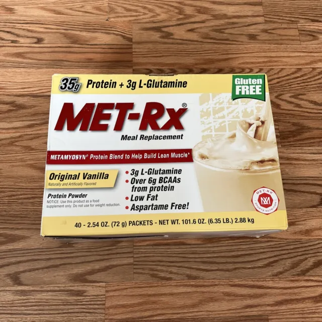 Proteína en polvo de repuesto de comida MET-Rx vainilla original 40 paquetes 35 g proteína