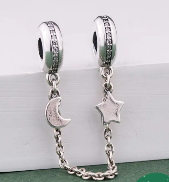 NEW Authentic Pandora Safety chain SILVER Falling Star Crescent Moon #797512CZ