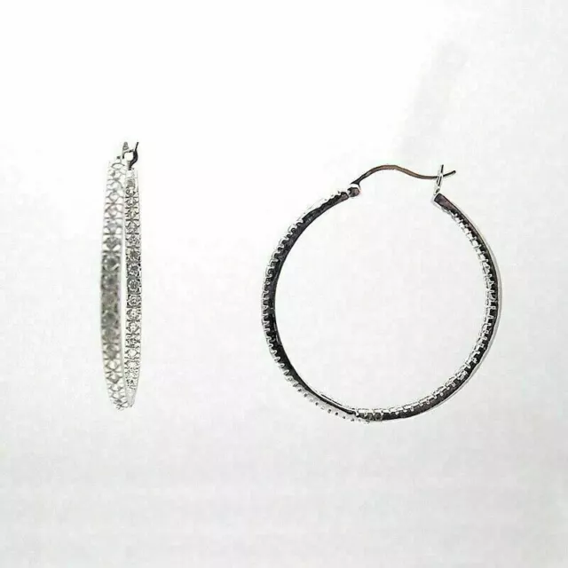 Sterling Silver Inside Outside CZ Hoop Earrings