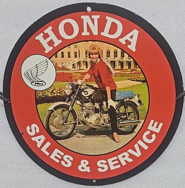 Classic Honda Motorcycles Sales & Service Garage Pinup-Porcelain Enamel Sign.