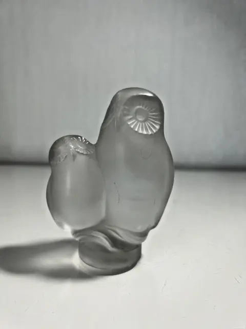 Superbe statuette figurine couple de chouette hibou en cristal satiné Sèvres