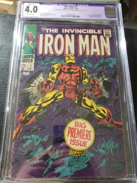 1968 Marvel Comics Iron Man #1 Cgc 4.0 Restored Purple Label Grade