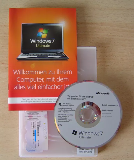 Windows 7 Ultimate mit SP1 ☆ 64 Bit ☆ deutsch ☆ Hologramm DVD + Key + Handbuch!