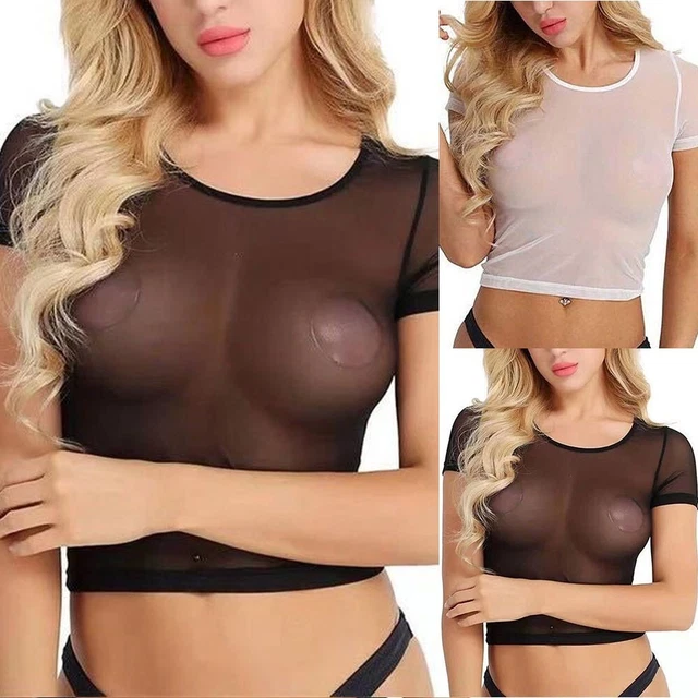 Camicia donna a maniche corte in rete top crop top trasparenti per un aspetto se