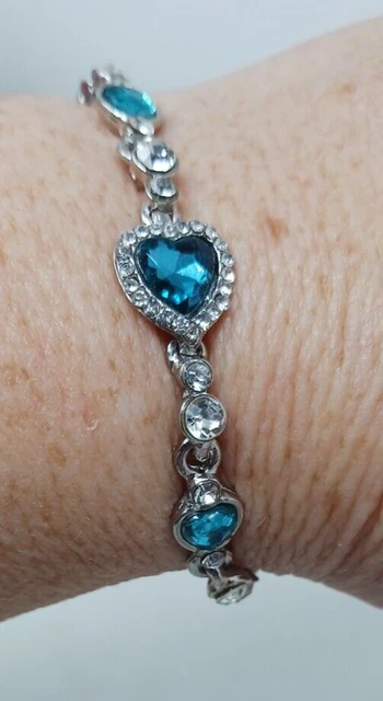 Dalia Heart Shaped Bracelet w/Blue & White Swarovski Crystal Rhodium Plated #J1G