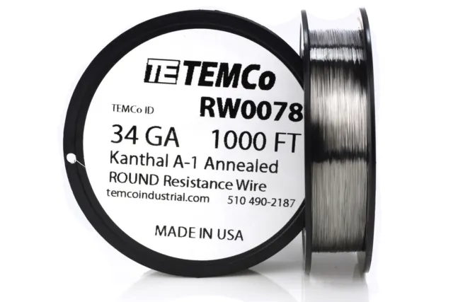 TEMCo Kanthal A1 wire 34 Gauge 1000 Ft Resistance AWG A-1 ga