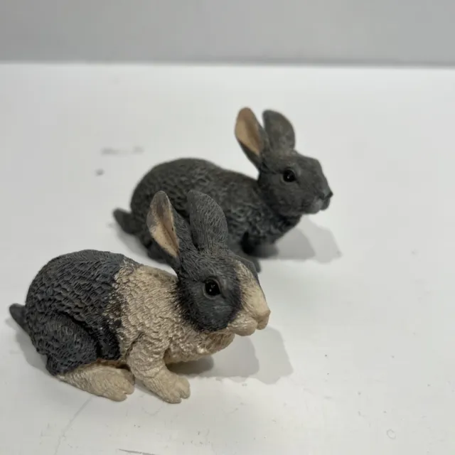 Vintage Lot Of 2  Wild Rabbit Gray And White Resin Mini Easter
