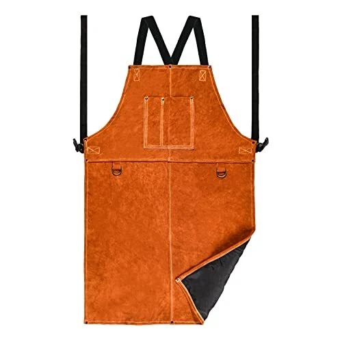 Leather Welding Work Apron - Heat Resistant & Flame Resistant Bib Apron, Flame