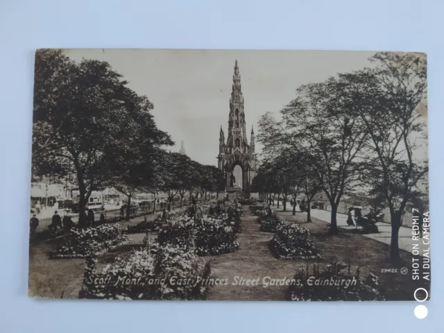 old postcard, scott monument, and east princes street gardens, edinburgh, scotla