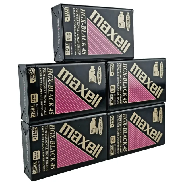 5x MAXELL HGX Black 45 VHS-C NEW Sealed Compact VHS Cassette PAL Tape Camcorder