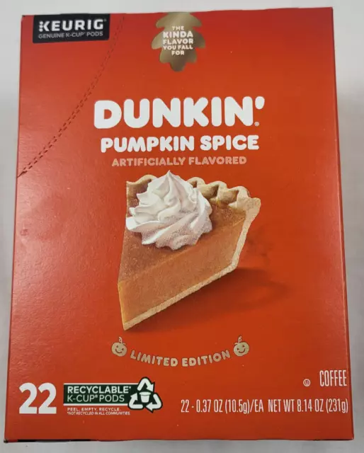 DUNKIN' PUMPKIN SPICE Flavored KCup Pods 22Count Expires 7/2024 20.