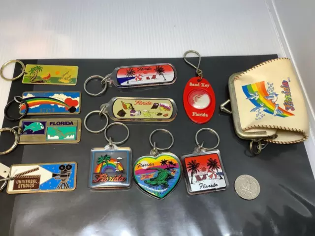 11 Vintage Souvenir Keyring FLORIDA USA Keychain MINI WALLET Ancien Porte-Clé FL