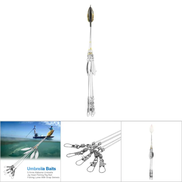 5 ARMS ALABAMA Umbrella Rig Fishing Bass Lures Baits Hooks Kit UK