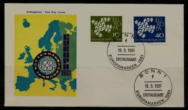 BRD FDC MiNr 367x-368x (2fa) Europa (CEPT) 1961 Vereinigung-Gemeinschaft-Politik