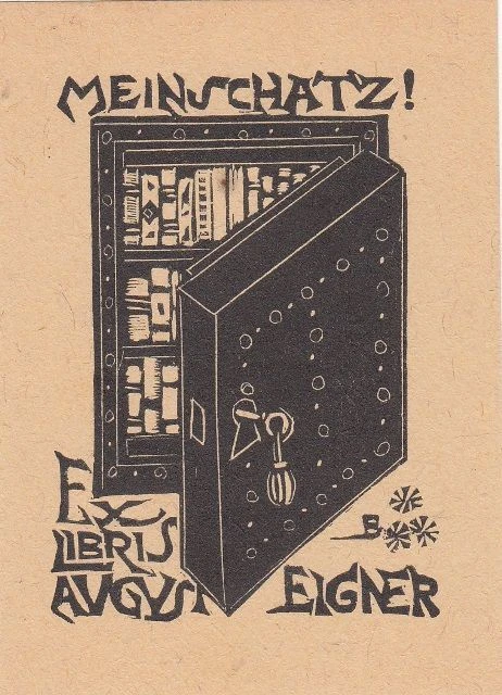 Exlibris Bookplate Hochdruck Bruno da Osimo 1888-1962 Büchertresor