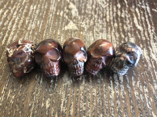 Mahogany Mix Jasper Carved Skull Skelton Head Gemstone Bead Focal - 1 piece