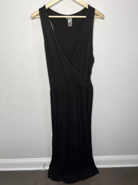 Hard Tail Maxi Womens Dress 1X Black Sleeveless Stretch Long Vneck