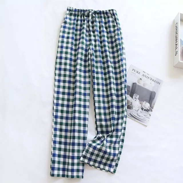 Pantalon de sommeil confortable pyjama homme en coton vert flanelle plaid 2