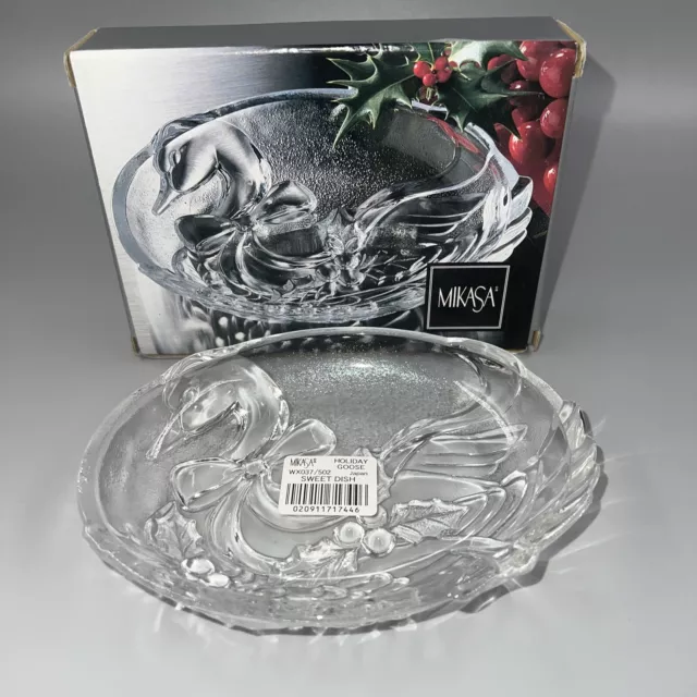 Mikasa Crystal Holiday Goose Sweet Dish 6" New In Box (Made in Japan)