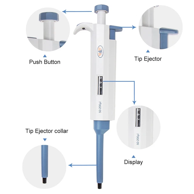 Single Channel Pipette Laboratory Micro Pipettor Transfer 50-200ul Adjustable