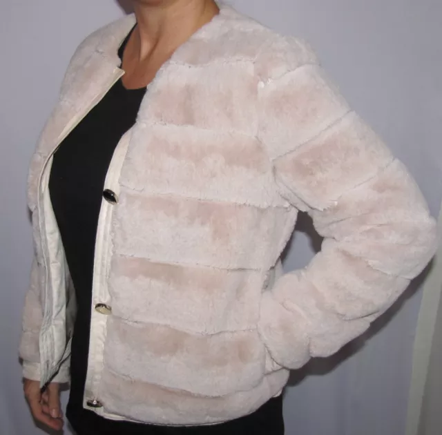 Eliza J Grooved Faux Fur Suede Trim Jacket Sand Size XS 2