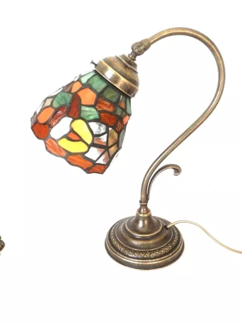 Lampada da tavolo in ottone brunito con vetro Tiffany abat-jour FIORI ARANCIO