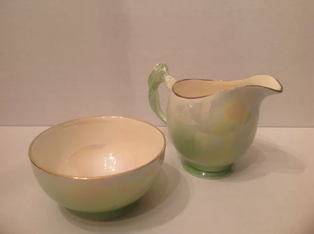 Vintage Royal Winton Grimwades Sugar & Creamer Green/yellow lustreware