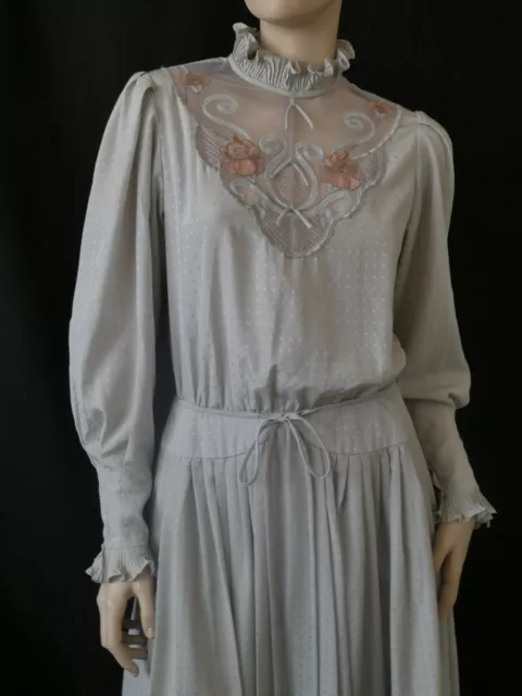 Superb vintage Annie Gough grey silky Victorian style high neck dress 10/12 W28" 3