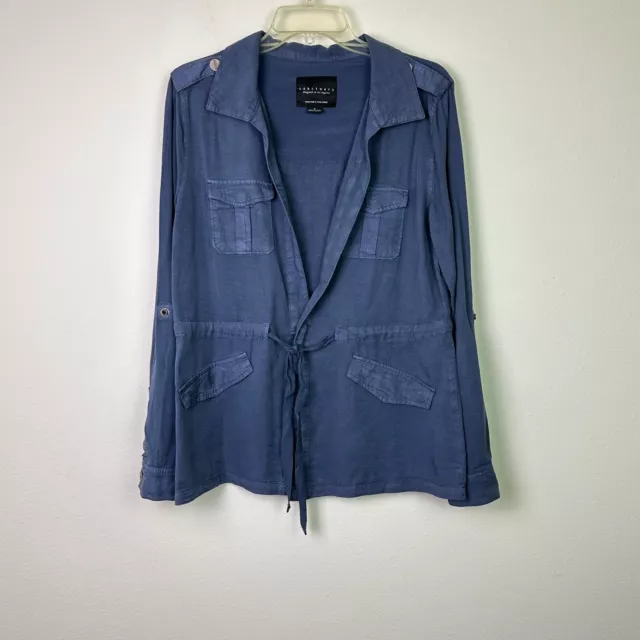 Sanctuary Women's Blue Lyocell Drawstring Waist Cargo Utility Jacket Size M