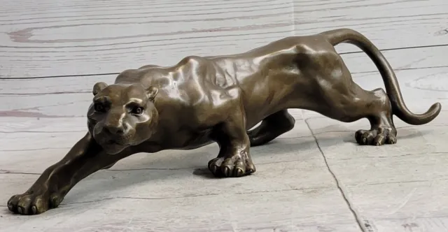Cheetah Leopard Bronze Metal Figurine Sculpture Statue Handmade Decor 8 x  32