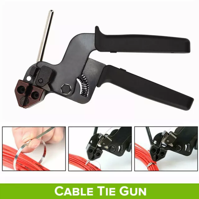 Stainless Steel Crimper Tensioner Cutter Tool Metal Cable Tie Fasten Gun Pliers